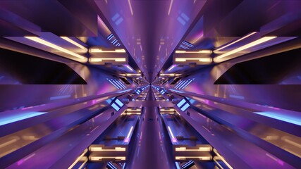 Glass tunnel with neon lamps 4K UHD 3D illustration