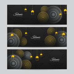 Set of Islamic Ramadan Kareem banner background. Islamic pattern and abstract luxury islamic elements. Decorative background with ornamental elements in oriental style. Vector illustration