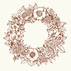 Wreath of flowers. Vector drawing
