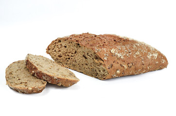 Slices of rye bread isolated on white background