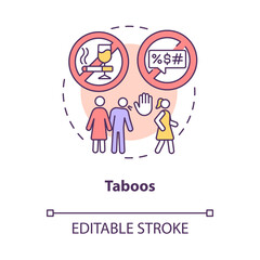 Social taboos concept icon. Wrong behavior in community. Person contravel culture moral norms abstract idea thin line illustration. Vector isolated outline color drawing. Editable stroke