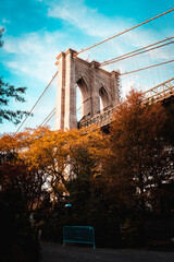 Brooklyn Bridge at sunset (light). Dumbo, Brooklyn, NY