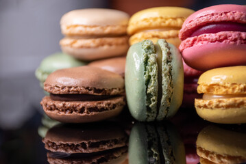 macaroons on wooden background