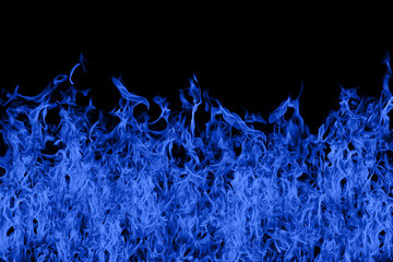 Violently burning blue flames on a black background.