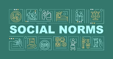 Deurstickers Social moral norms green word concepts banner. Public culture rules. Infographics with linear icons on green background. Isolated creative typography. Vector outline color illustration with text © bsd studio