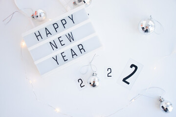 Happy New Year message on white background