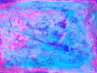 Pink and blue watercolor background. Transparent lines and spots. Paint leaks and ombre effects. Abstract hand-painted image.