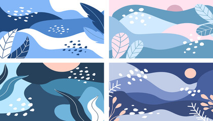 abstract winter scenery banners set, vector illustration
