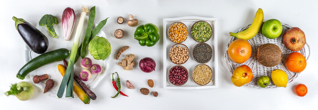 organic fruits, vegetables, seeds and cereals