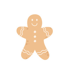 Christmas gingerbread man. Winter sweet traditional Christmas symbol homemade. Vector illustration in cartoon style. Isolated on white background.