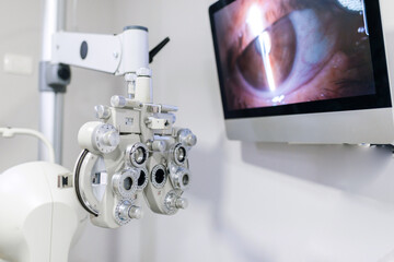 Modern medical equipment of phoropter for checking eyesight