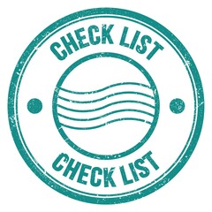 CHECK LIST text written on blue round postal stamp sign