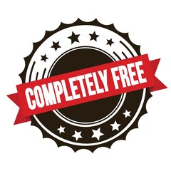 COMPLETELY FREE text on red brown ribbon stamp.