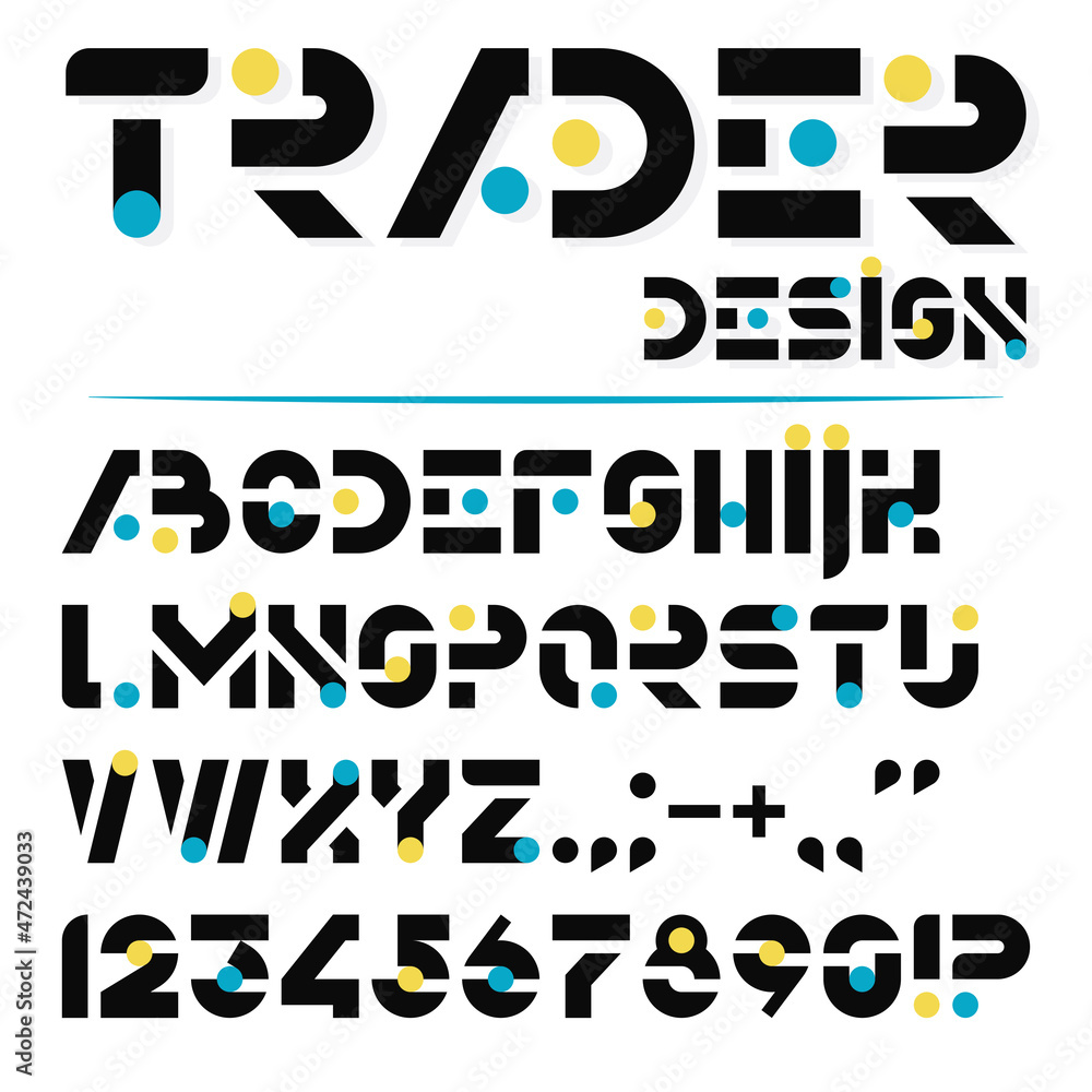 Poster creativel font. collection of letters, numbers and punctuation marks.