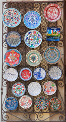 Antalya, Turkey September 17, 2021. Round plates with colorful oriental ornaments