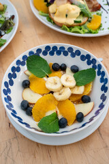 Healthy vegetarian dish, vegetable salad with fresh tomato, cucumber, 