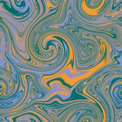 Seamless twirly swirly abstract liquid marble surface pattern design for print. High quality illustration. Trendy marbled fluid paint on water background. Funky expressive psychedelic swirl of paint.
