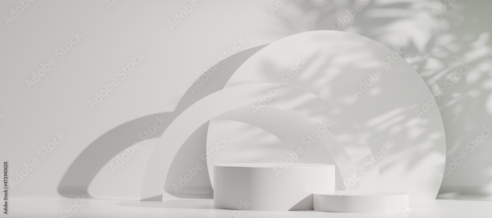Poster minimal abstract luxury white podiums block for product presentation with empty stage, sunshade shad