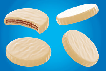 White Chocolate coated, Wafer crispy crunch. Sweet snack. 3d illustration