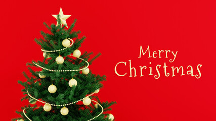 Naklejka na ściany i meble christmas card with christmas tree - 3D render illustration 