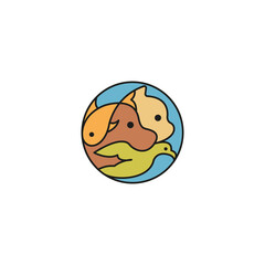 Cat, dog, bird, fish petshop symbol. Vector