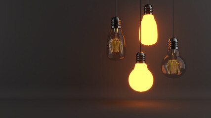 Collaboration in team thinking,the concept of visualization brings wisdom and creativity,light bulb images on a black background,3D rendering © oselote