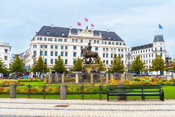 Copenhagen, Denmark - October 1, 2021: view of square Kongens Nytorv, the largest square of Copenhagen. Traslate: "hotel of England"