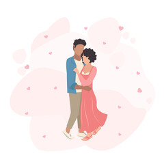 Happy loving couple together forever. Flat vector illustration of lovers man and woman. Happy valentine's day. Isolated over white background.