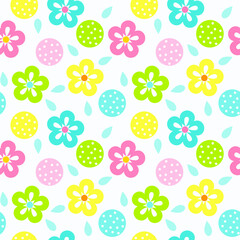 seamless pattern on a children's theme with balls, flowers and clouds on a light background
