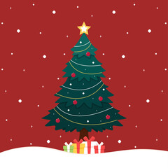 New Year greeting card design with stylized Christmas tree. Vector illustration. Christmas tree logo.