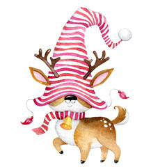 Christmas dear watercolor illustration, Christmas clipart, Christmas card