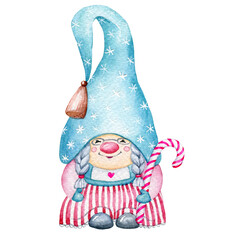 Christmas gnomes watercolor illustration, Christmas clipart, Christmas card