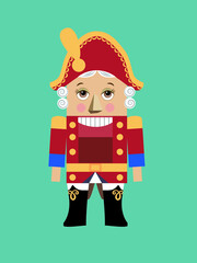 Nutcracker flat style vector isolated. Cute Nutcracker from a winter tale. Image for holiday gift cards, posters for Christmas, New Year.