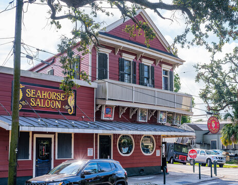 Front view of Historic Seahorse Saloon on Gentilly Blvd. on October 23, 2021 in New Orleans, Louisiana, USA