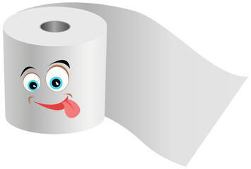 Cartoon smiling funny toilet paper flat vector. Special paper for wiping. Paper product is used for sanitary and hygienic purposes. Roll of white coiled paper. Bumf isolated on white background
