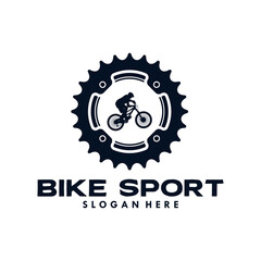 Bike sport logo template gear and cyclist