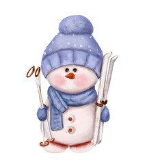 Merry christmas and happy new year greeting card with copy-space.Happy snowman