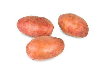 Red Potato tubers on white background
