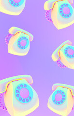 Minimalistic stylized collage pattern wallpaper.Retro fashion phone 80s vibes