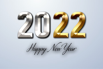 Happy new year 2022 text design. Greeting illustration with golden numbers. Happy New Year 2022 greeting card and poster design.