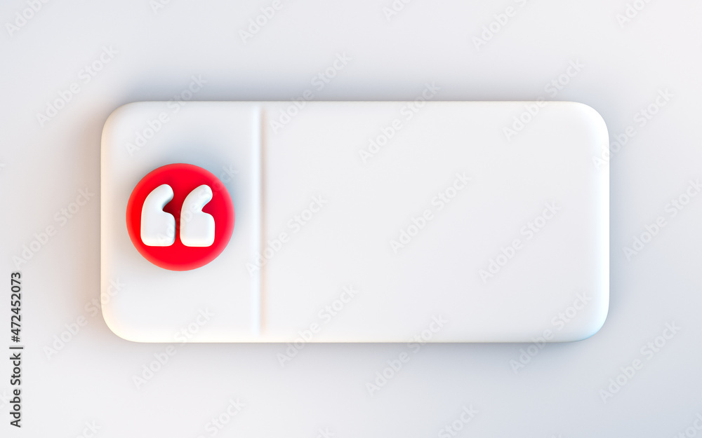 Poster quote box frame icon empty space blogging template on white background 3d render concept for texting
