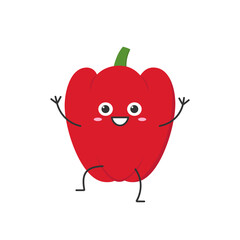 Red bell pepper hand greeting cute character cartoon smiling face happy joy emotions icon logo paprika vegetable vector illustration.