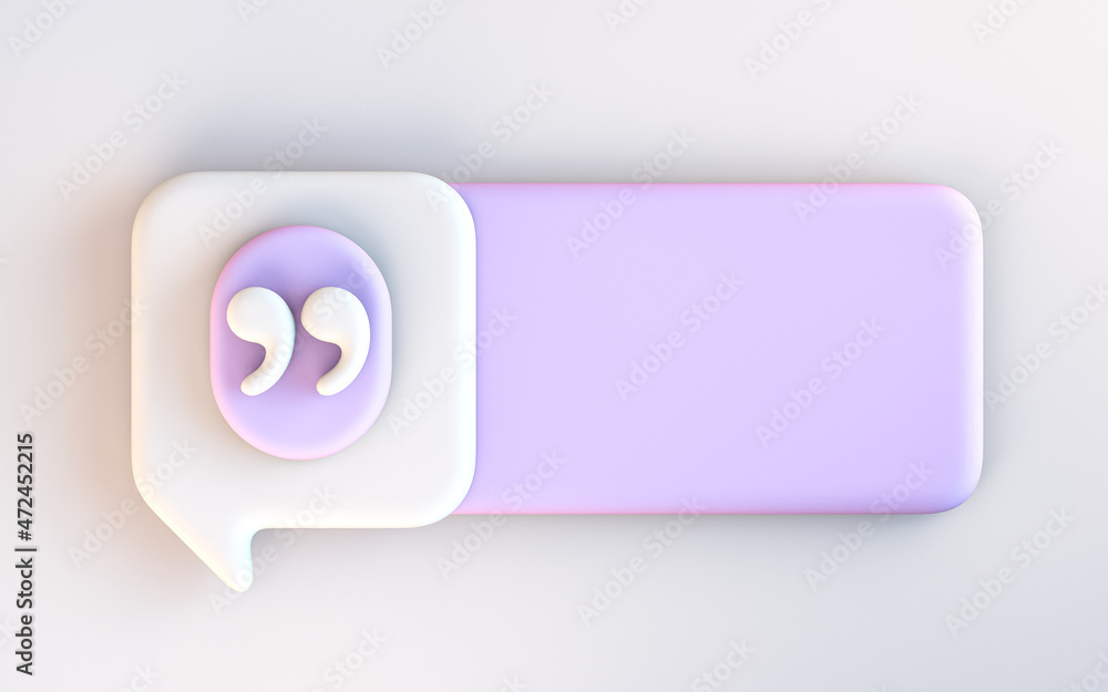 Poster quote box frame icon empty space blogging template on white background 3d render concept for texting