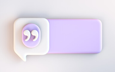 Quote box frame icon empty space blogging template on white background 3d render concept for texting