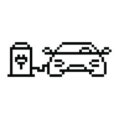 Gas station icon of electric car in pixel style. Vector symbol. - 472452480