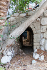 View near the entrance to the stone cave in the mountain