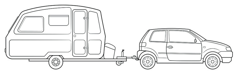 A small car with a caravan