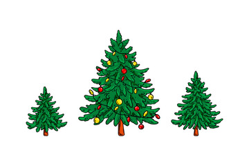 Set of hand drawn Christmas trees. Vector illustratio