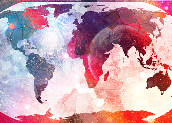 world map, abstract watercolor background