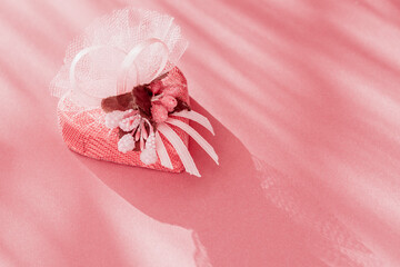 Chocolate heart shape wrapped in packaging. Valentine day, love concept
